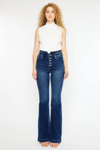 Kancan Button Fly High Rise Flare Jeans - Just Believe Boutique