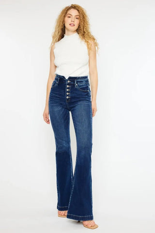 Kancan Button Fly High Rise Flare Jeans - Just Believe Boutique