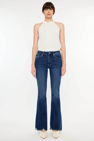 Kancan Cat's Whiskers Raw Hem Flare Jeans - Just Believe Boutique