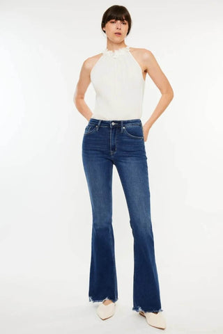 Kancan Cat's Whiskers Raw Hem Flare Jeans - Just Believe Boutique