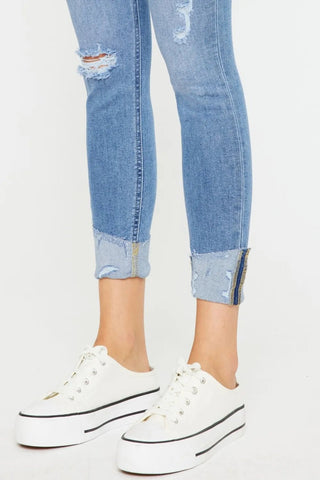 Kancan Distressed Cat's Whiskers Button Fly Jeans - Just Believe Boutique