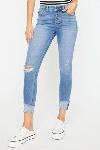 Kancan Distressed Cat's Whiskers Button Fly Jeans - Just Believe Boutique