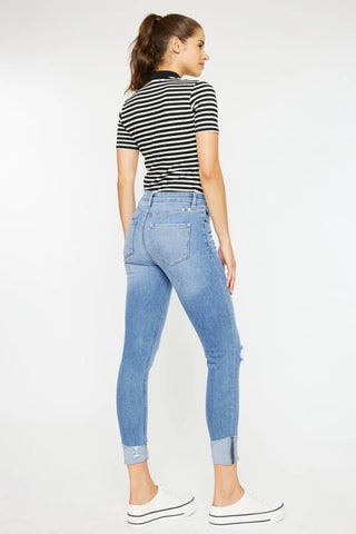 Kancan Distressed Cat's Whiskers Button Fly Jeans - Just Believe Boutique