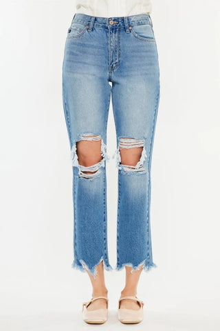 Kancan Distressed Frayed Hem Cropped Jeans - Just Believe Boutique