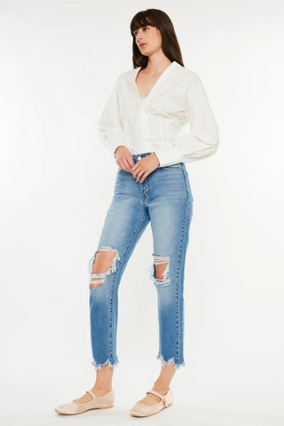 Kancan Distressed Frayed Hem Cropped Jeans - Just Believe Boutique