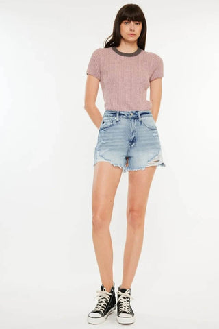 Kancan Distressed High Waist Denim Shorts with Pockets - Just Believe Boutique