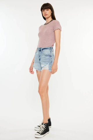 Kancan Distressed High Waist Denim Shorts with Pockets - Just Believe Boutique