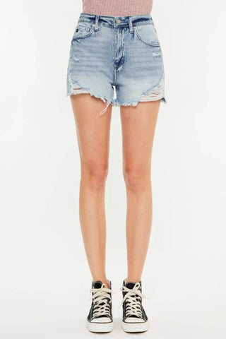 Kancan Distressed High Waist Denim Shorts with Pockets - Just Believe Boutique