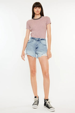 Kancan Distressed High Waist Denim Shorts with Pockets - Just Believe Boutique