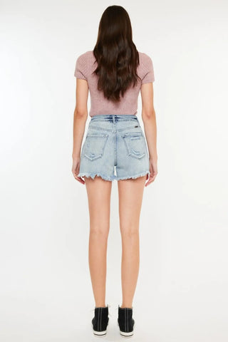 Kancan Distressed High Waist Denim Shorts with Pockets - Just Believe Boutique