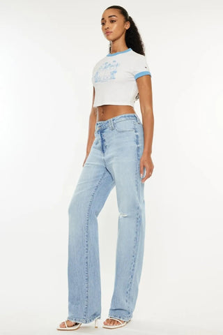 Kancan Distressed High Waist Straight Jeans - Just Believe Boutique