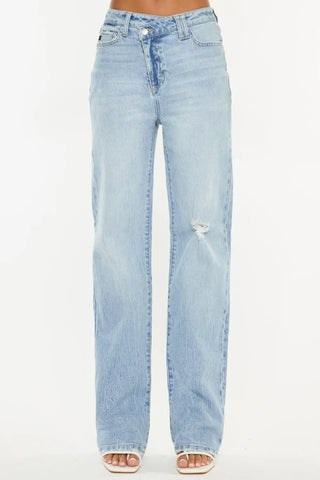 Kancan Distressed High Waist Straight Jeans - Just Believe Boutique