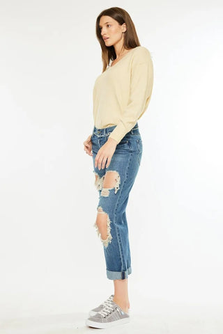 Kancan Distressed Mid Rise True Boyfriend Jeans - Just Believe Boutique