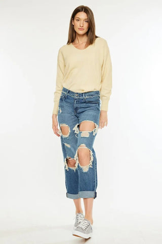 Kancan Distressed Mid Rise True Boyfriend Jeans - Just Believe Boutique