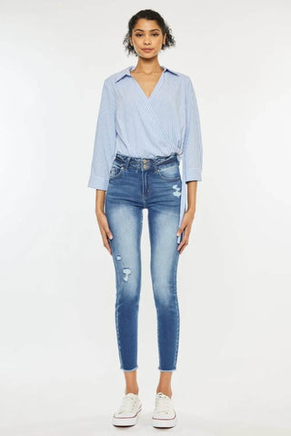 Kancan Distressed Raw Hem High Waist Jeans - Just Believe Boutique