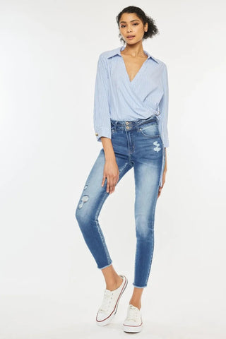 Kancan Distressed Raw Hem High Waist Jeans - Just Believe Boutique