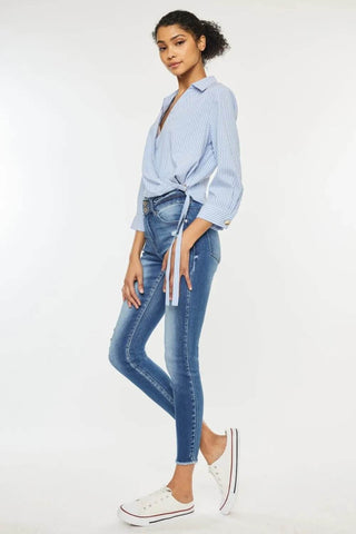 Kancan Distressed Raw Hem High Waist Jeans - Just Believe Boutique