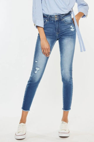 Kancan Distressed Raw Hem High Waist Jeans - Just Believe Boutique