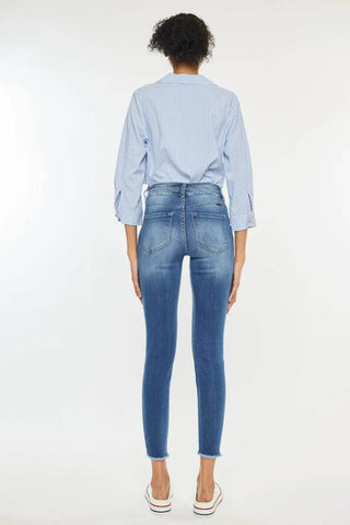 Kancan Distressed Raw Hem High Waist Jeans - Just Believe Boutique