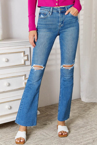 Kancan Full Size Distressed Raw Hem Bootcut Jeans - Just Believe Boutique