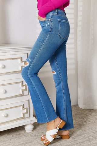 Kancan Full Size Distressed Raw Hem Bootcut Jeans - Just Believe Boutique