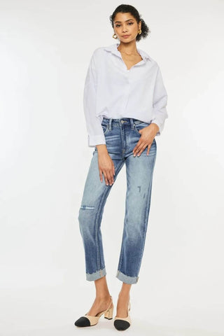 Kancan High Rise Cuffed Straight Jeans - Just Believe Boutique