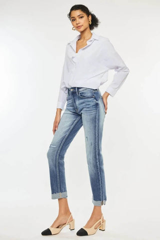 Kancan High Rise Cuffed Straight Jeans - Just Believe Boutique