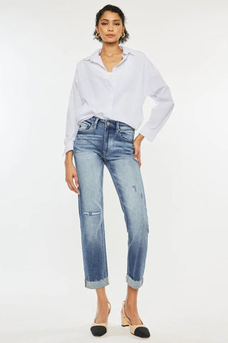 Kancan High Rise Cuffed Straight Jeans - Just Believe Boutique