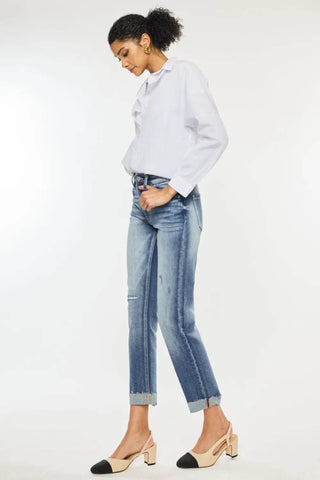 Kancan High Rise Cuffed Straight Jeans - Just Believe Boutique
