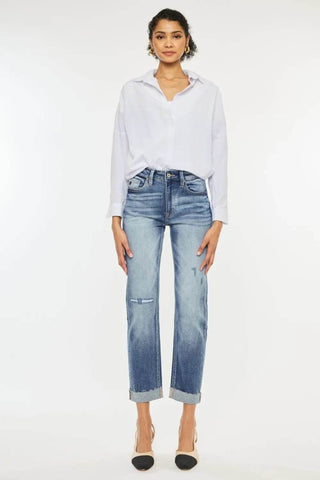 Kancan High Rise Cuffed Straight Jeans - Just Believe Boutique