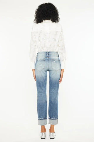 Kancan High Rise Distressed Boyfriend Fit Jeans - Just Believe Boutique