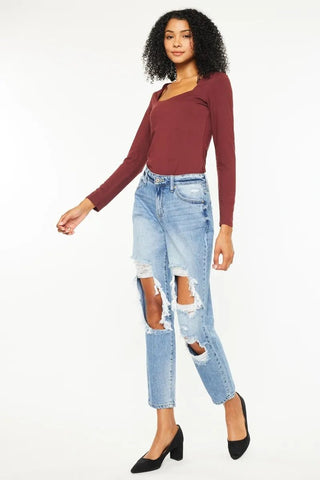 Kancan High Rise Distressed Boyfriend Jeans - Just Believe Boutique