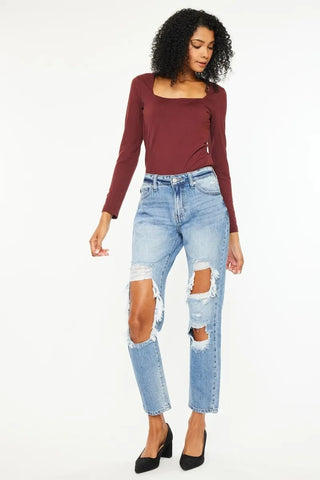 Kancan High Rise Distressed Boyfriend Jeans - Just Believe Boutique