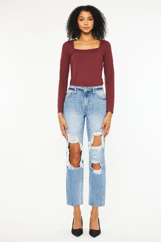 Kancan High Rise Distressed Boyfriend Jeans - Just Believe Boutique