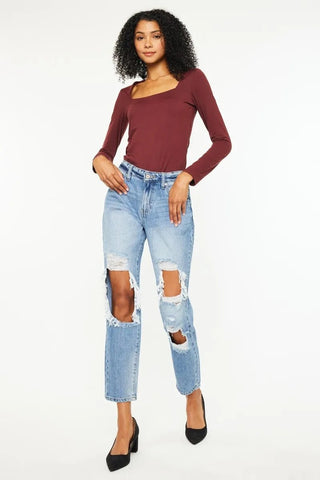Kancan High Rise Distressed Boyfriend Jeans - Just Believe Boutique