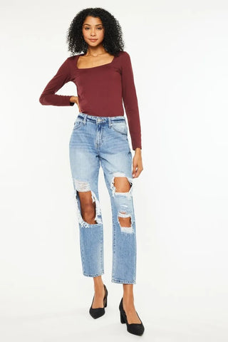 Kancan High Rise Distressed Boyfriend Jeans - Just Believe Boutique