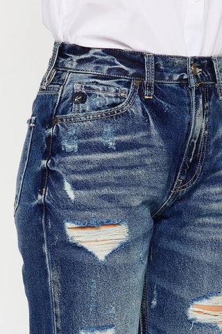 Kancan High Rise Distressed Mom Fit Jeans - Just Believe Boutique