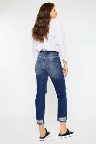 Kancan High Rise Distressed Mom Fit Jeans - Just Believe Boutique