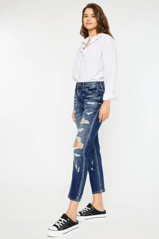 Kancan High Rise Distressed Mom Fit Jeans - Just Believe Boutique