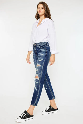 Kancan High Rise Distressed Mom Fit Jeans - Just Believe Boutique