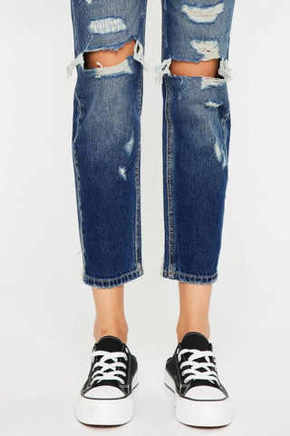 Kancan High Rise Distressed Mom Fit Jeans - Just Believe Boutique