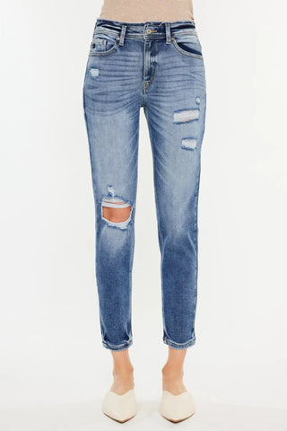 Kancan High Rise Distressed Mom Jeans - Just Believe Boutique