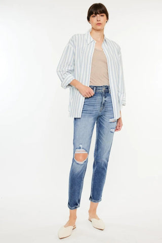 Kancan High Rise Distressed Mom Jeans - Just Believe Boutique