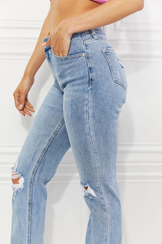 Kancan High Rise Distressed Slim Straight Jeans - Just Believe Boutique