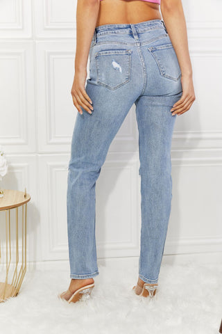 Kancan High Rise Distressed Slim Straight Jeans - Just Believe Boutique