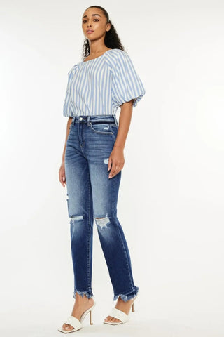 Kancan High Rise Distressed Slim Straight Jeans - Just Believe Boutique