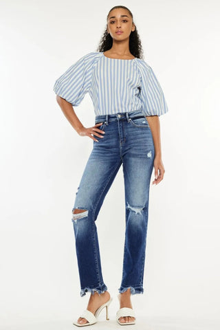Kancan High Rise Distressed Slim Straight Jeans - Just Believe Boutique