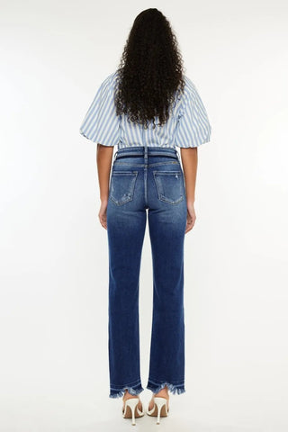 Kancan High Rise Distressed Slim Straight Jeans - Just Believe Boutique