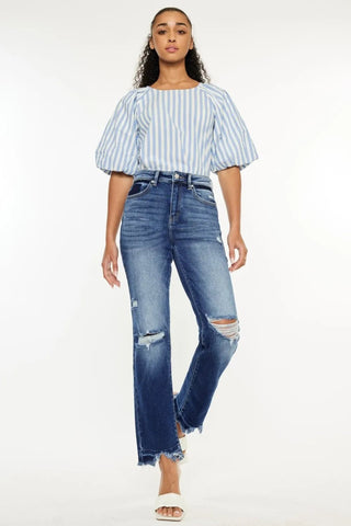 Kancan High Rise Distressed Slim Straight Jeans - Just Believe Boutique