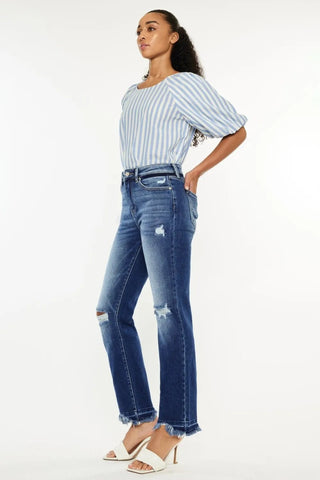 Kancan High Rise Distressed Slim Straight Jeans - Just Believe Boutique